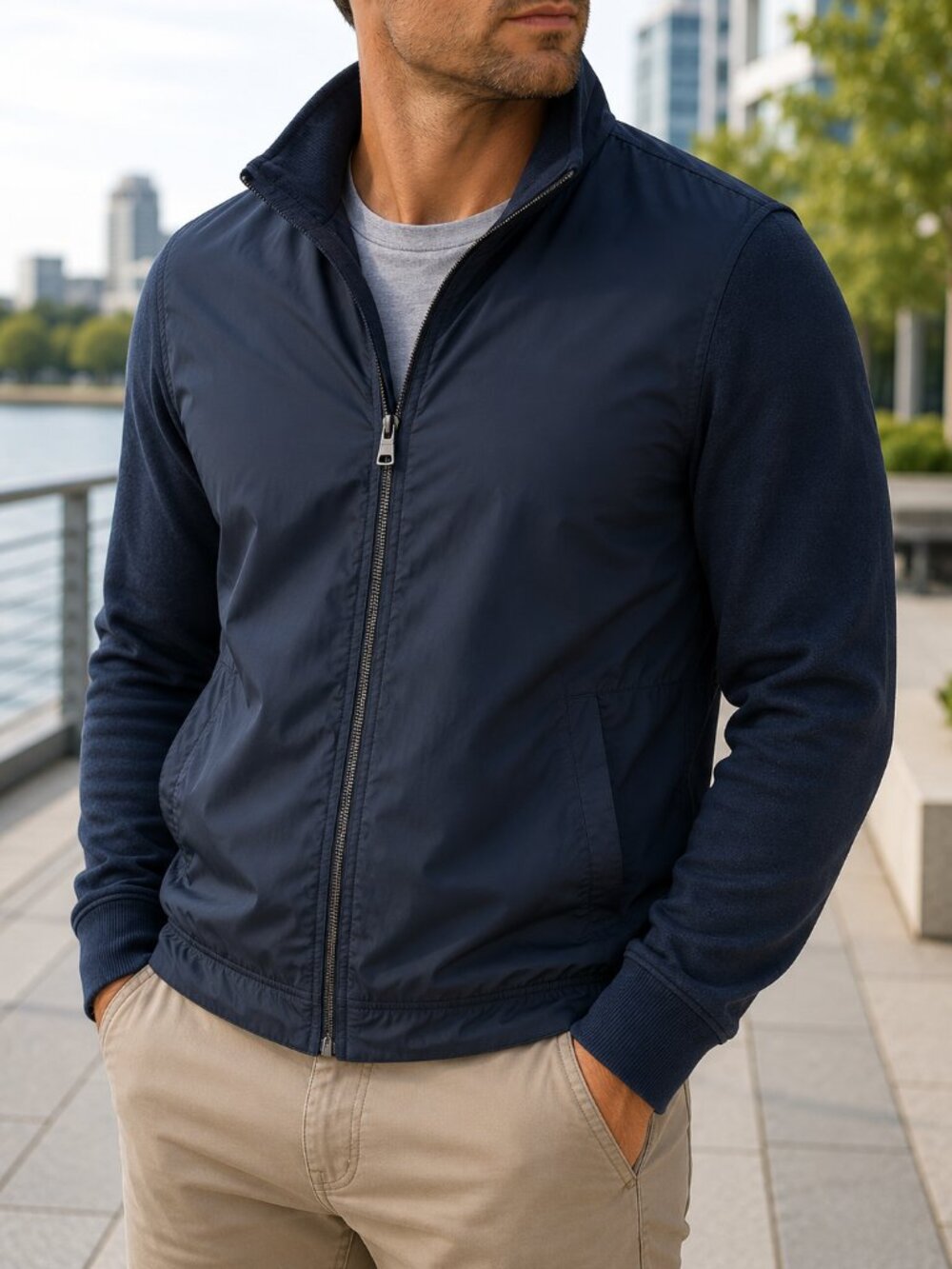Banana Republic Men's Navy Mixed Material Jacket